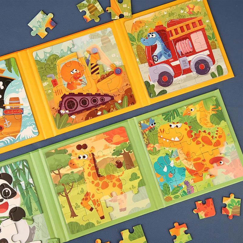 Puzzle magnetik Montessori, teka-teki kayu Puzzle Montessori, pendidikan kartun hewan lalu lintas Tangram untuk Anak Prasekolah