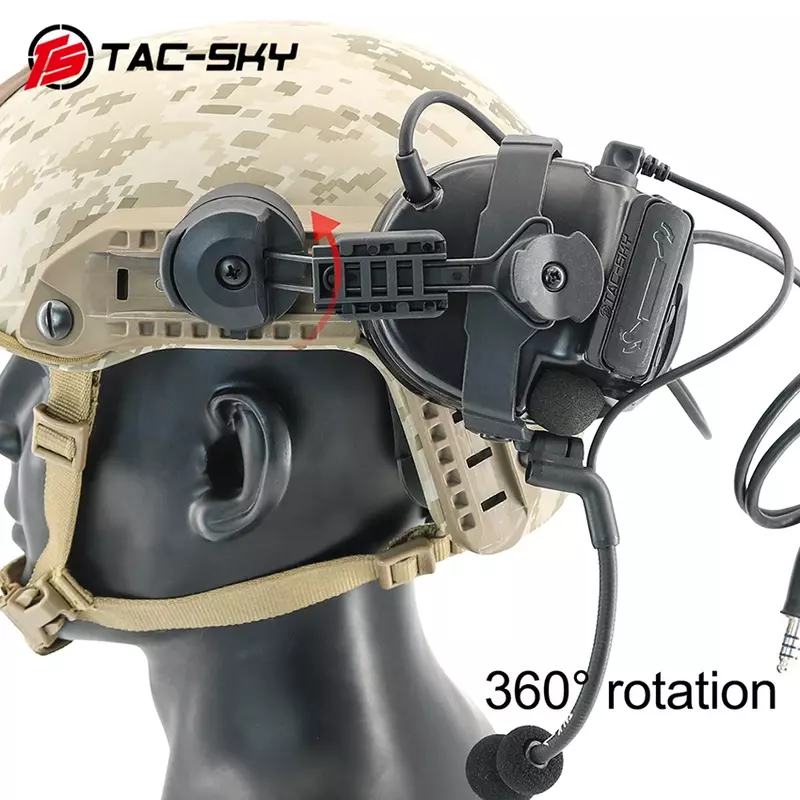 TS TAC-SKY 2024 New Military Comtac 3 Tactical Headset Hearing Protection Electronic Silicone Earmuffs ARC Rail Helmet Bracket