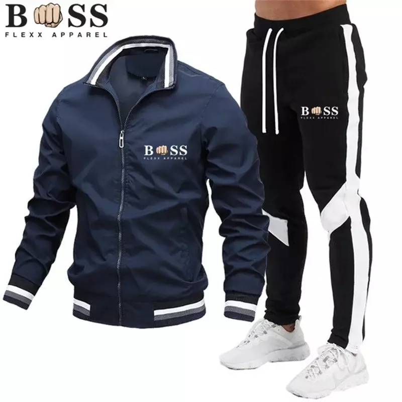 BSS FLEX APPAREL2024 Spring New Men's Set Jacket Sports Pants Two Piece Sports Casual Stand Neck High Quality Jacket