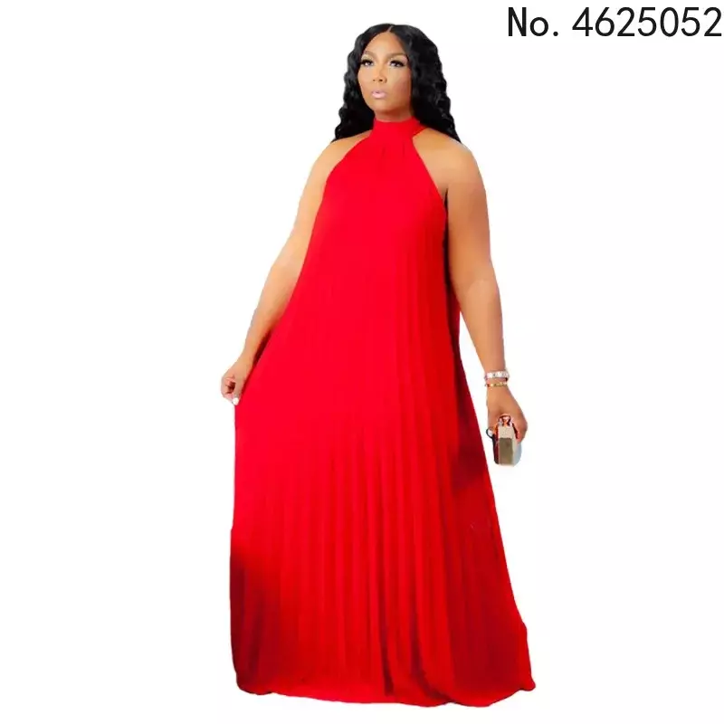 Vestido largo africano sin mangas para mujer, traje elegante de poliéster, rojo, negro, azul y naranja, ideal para fiesta y boda, Verano
