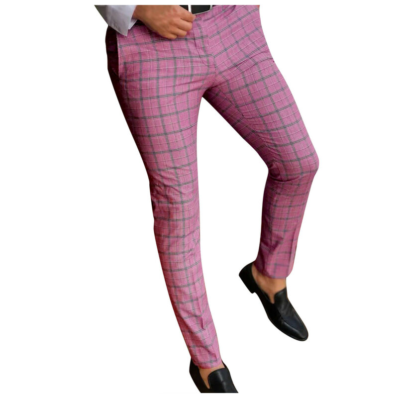 cn1083961245henae Men's Casual Plaid Pants Skinny Pencil Pants Zipper Elastic Waist Fashion Men's clothing Classic Pants Formal