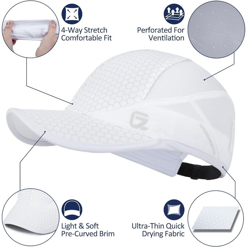 GADIEMKENSD sombrero elástico para correr con ala suave, secado rápido, sin estructura, Unisex-adulto