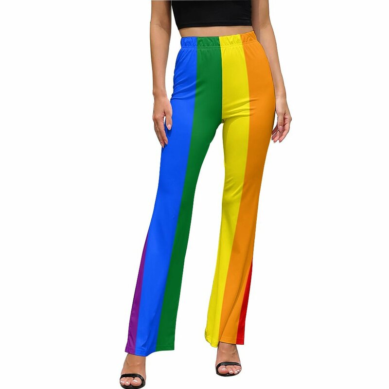 Pantalon arc-en-ciel LGBT pour femme, imprimé Gay Pride Feel, taille élastique, sexy, évasé, fjAutumn, Harajuku, cadeau d'anniversaire