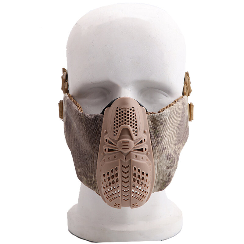 zlangsports Tactical Half Face Spider Airsoft Mask Mesh Double Ribbon Adjustable CS Wargame Protective Masks