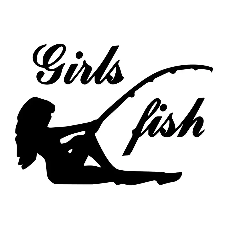 Adesivos de pescador e pesca para meninas, senhora peixe, decalques de motocicleta, acessórios decorativos, estilo do carro, 15,5 cm * 11,1 cm
