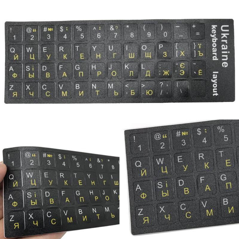 Stiker Keyboard Ukraina bahasa Ukraina, tata letak stiker latar belakang hitam alfabet tahan lama untuk Laptop PC Universal