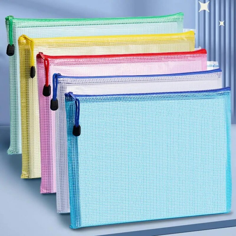 File Holder Jewelry Organizer Vibrant Color Waterproof File Bags with Mesh Pockets Handle Rope for A4 for Note for Organization