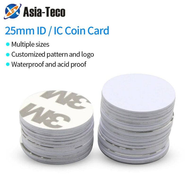 100pcs Read Only 125KHz/13.56MHz RFID Coin Card 4100/M1 Tag Adhesive Sticker NFC Smart Key for Access Control Attendance DIY