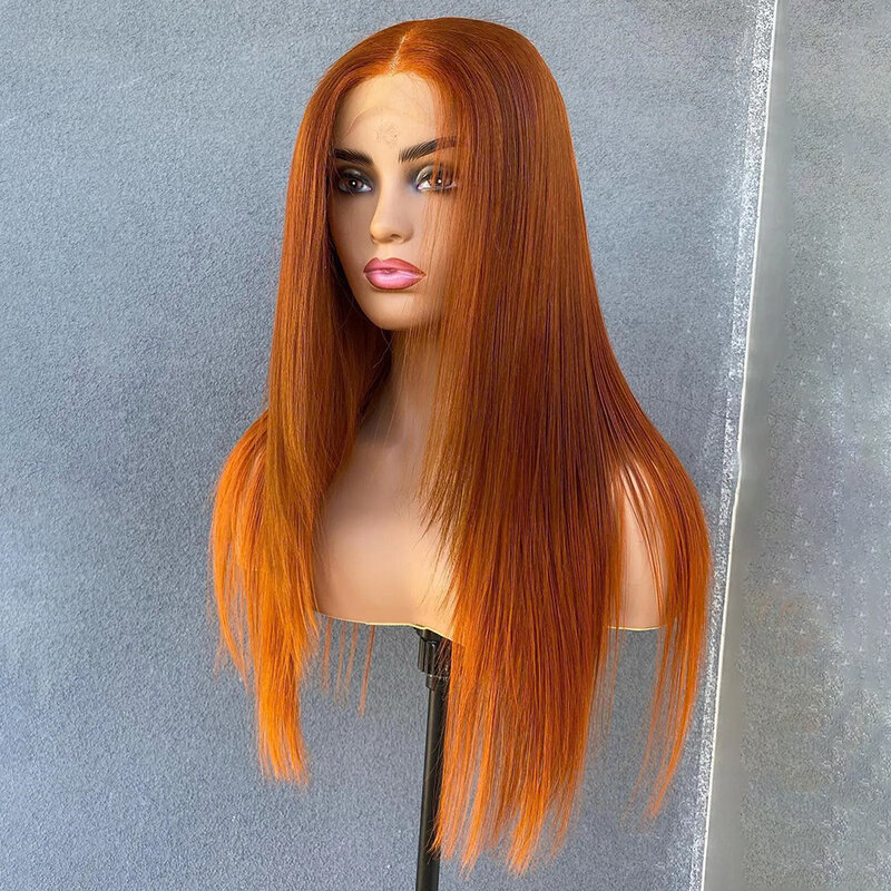 Wiggogo pomarańczowy imbir koronkowa peruka na przód ludzkie włosy proste frontalne peruki ludzkie włosy 13x4 13x6 Hd koronkowe peruki bezklejowe peruki