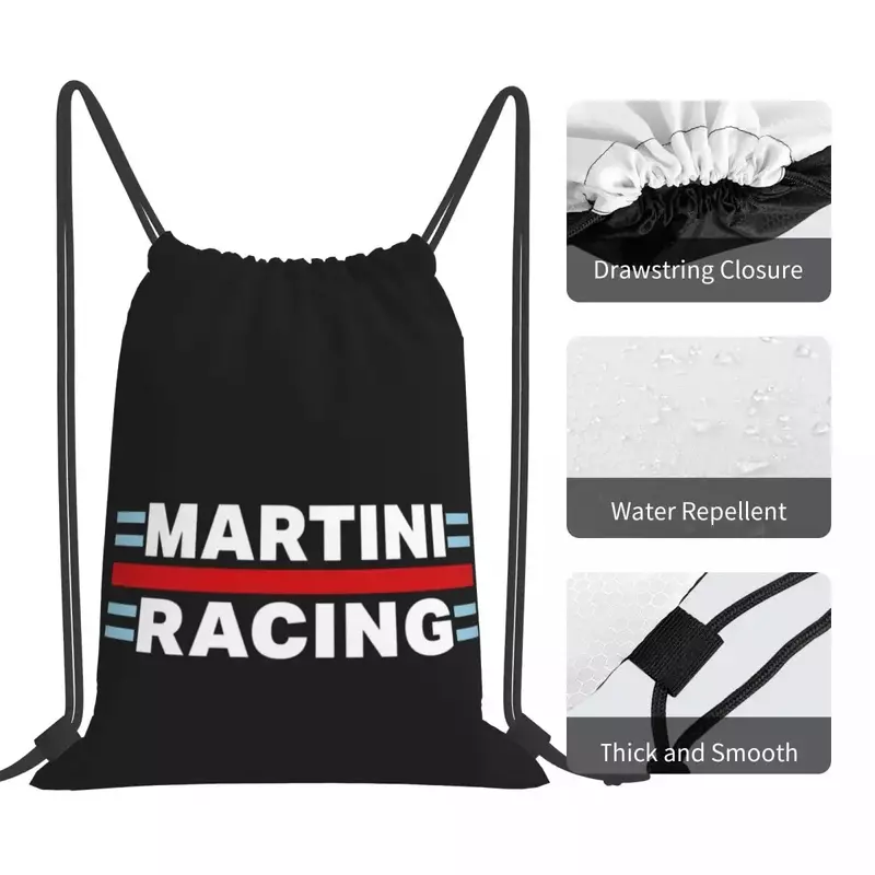 Martini Racing Mochilas portáteis, Drawstring Bundle Bolso, Sports Bag, Book Bag, Viagem, Escola, Moda