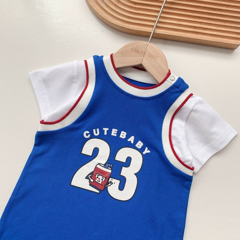 Jenny&DaveInfant and toddler jumpsuit 2023 summer vacation two-piece design basketball jumpsuit for boys and girls, outdoor clim
