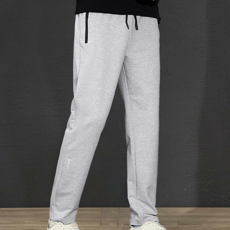 Elastic Waistband Trousers Cozy Men's Winter Pants Soft Thick Elastic Waist with Drawstring Pockets Ideal for Casual Sports Fall