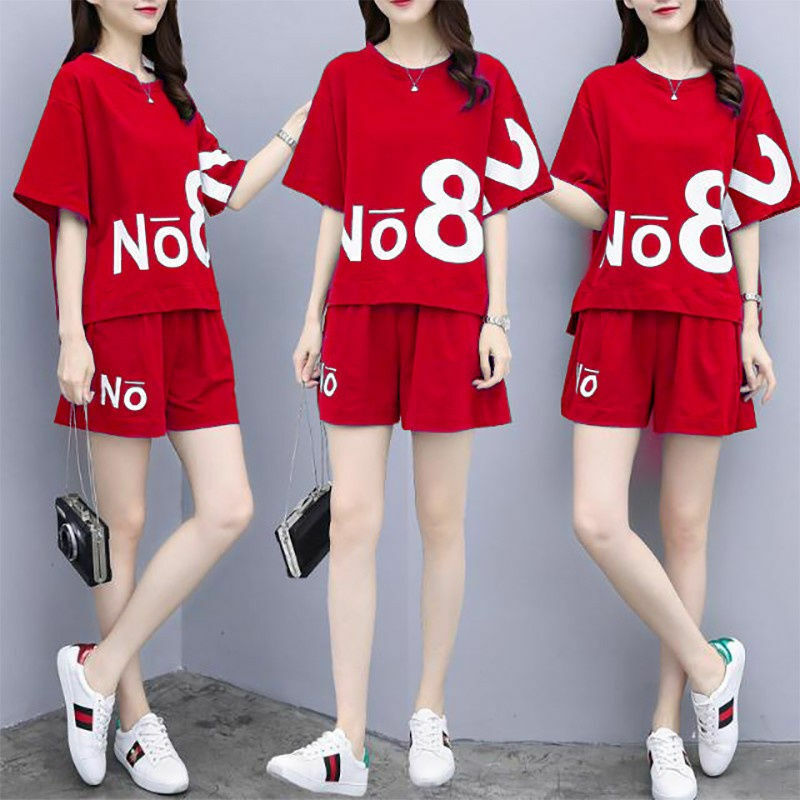 Casual suit women's shorts sportswear summer new 2024 fashion fat MM large size short-sleeved T-shirt two-piece set trendy
