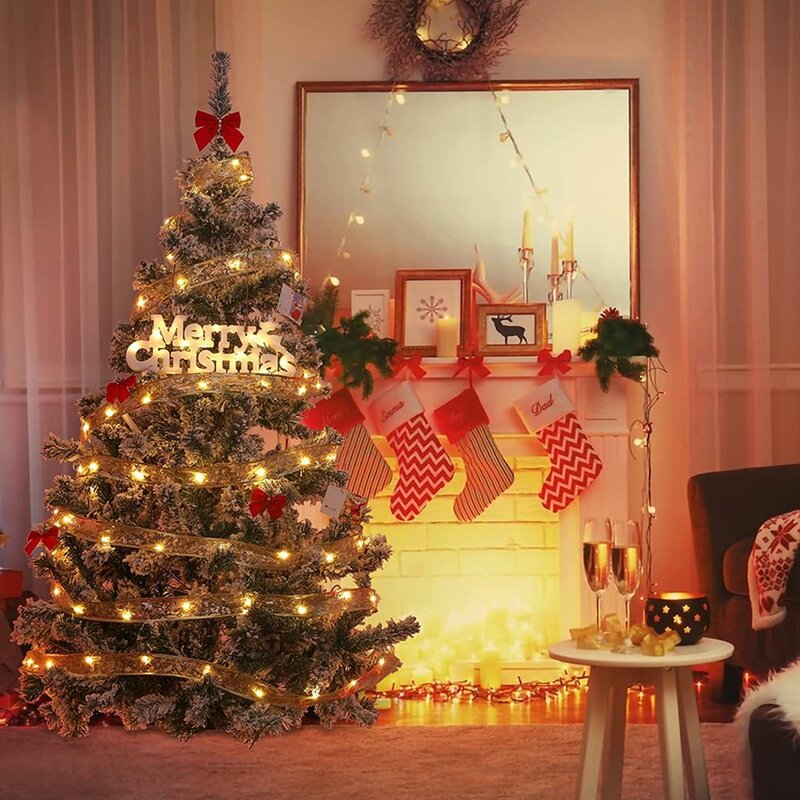 2M 크리스마스 리본 패어리 라이트 스트링 갈런드 라이트, LED 리본 크리스마스 트리 장식 휴일 웨딩 라이트 스트링