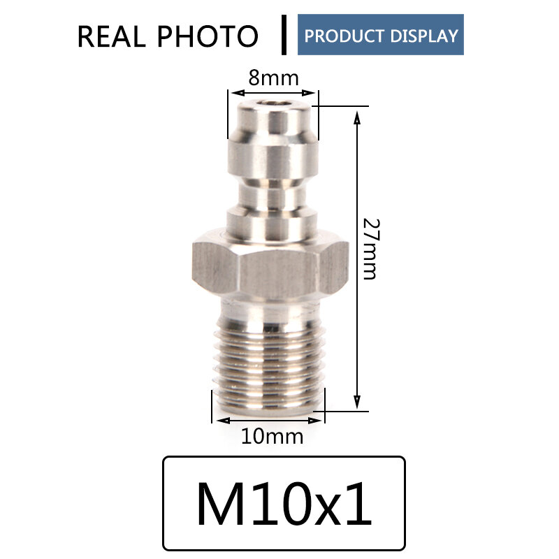 Acoplador rápido m10x1 macho plug 8mm cabeça de enchimento aço inoxidável adaptador reenchimento ar acessórios sem uma maneira foster 2 pçs/set