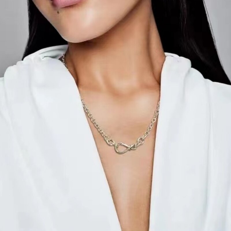 Najlepiej sprzedająca się biżuteria damska w 2024, popularna seria węża 925 srebrny naszyjnik, nadaje się do oryginalnej pandory do crea