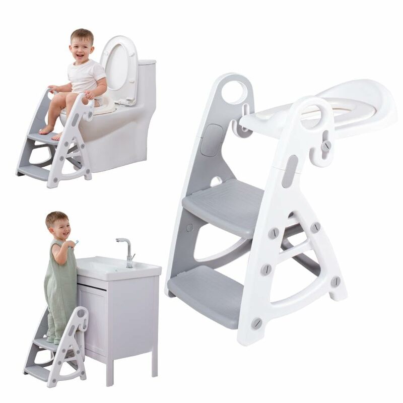 Asiento de entrenamiento para orinal para niños pequeños, paso para niños pequeños, taburete 2 en 1, altura ajustable, silla antideslizante para niños pequeños
