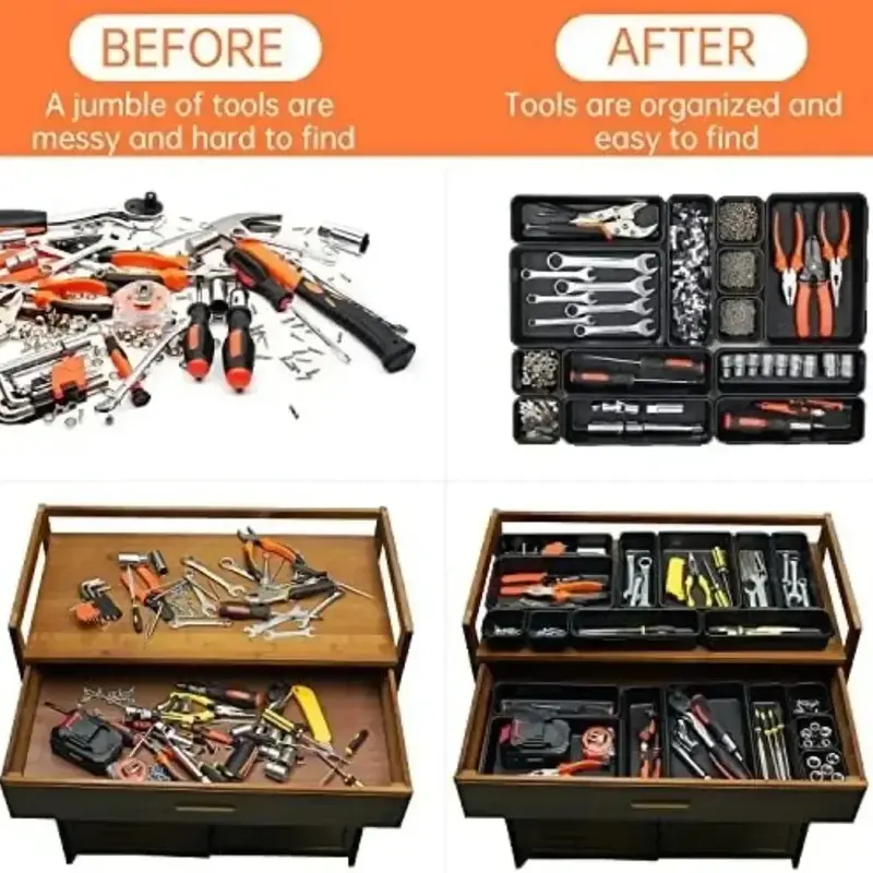 Workbench 8/16pcs Tool Box Organizer Tray Dividers Set Cabinet Bins Tool Chest Drawer Organization Garage Hardware Tool Tray