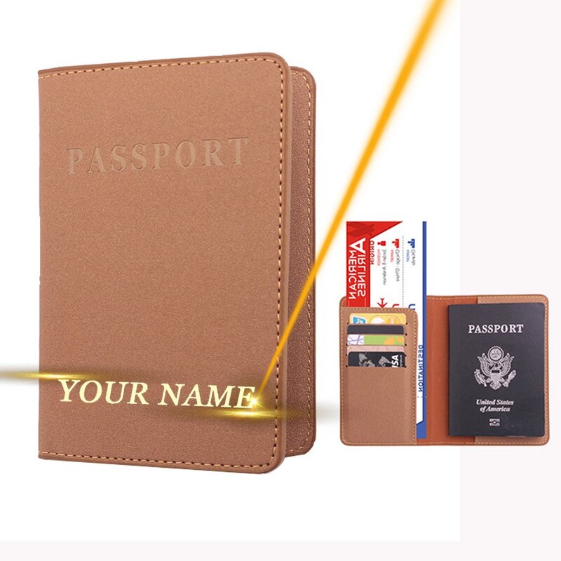 CEXIKA-Couverture de Passeport avec Nom Gravé pour Homme et Femme, Porte-Cartes de Crédit et d'Identité, Étui Portefeuille de Voyage