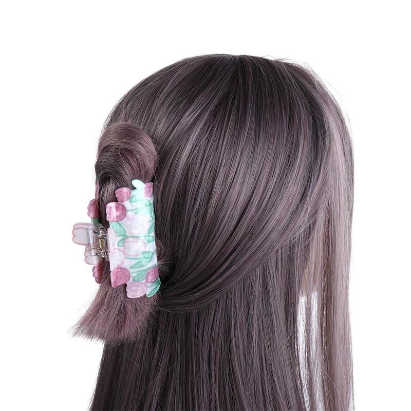 Pince à cheveux tulipe rose en plastique pour femme, pince requin, forme géométrique, style coréen, vêtements de sauna, fleur, accessoires pour cheveux