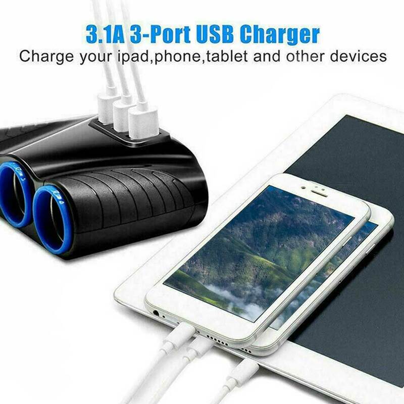 3 Ways Car Lighter Splitter Smartphone USB Charger Adapter Automobile