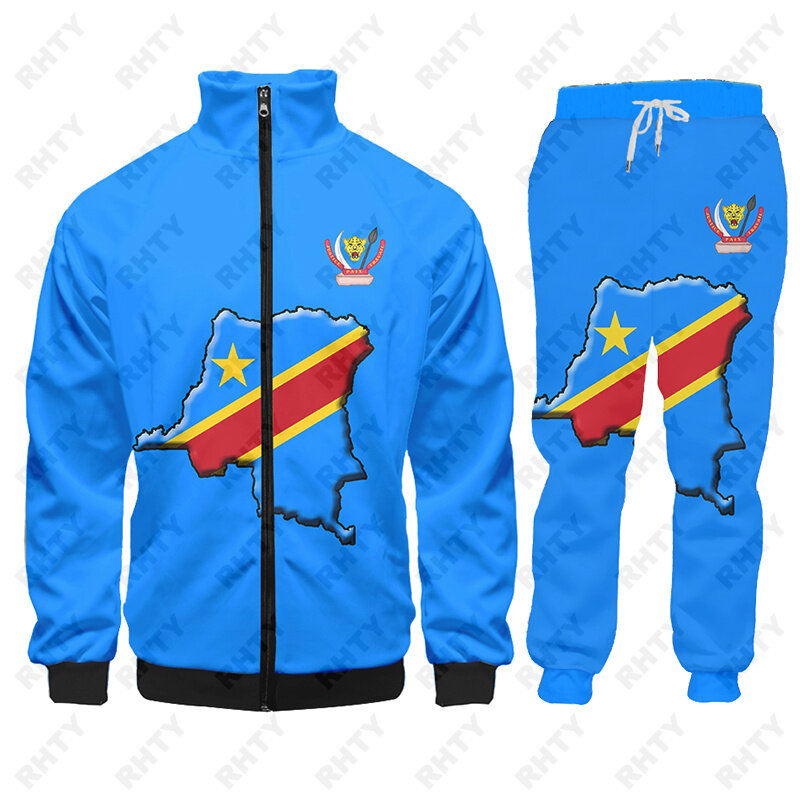 Congo Flag Zaire DR Hoodies Jacket Tracksuit Men 3D Print Pants Oversize African Pullover Sweatshirt Unisex Clothes Dropship