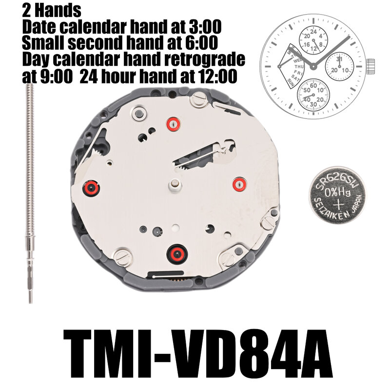حركة VD84 متعددة العيون ، حركة Tmi ، 2 أيدي ، يوم ، تاريخ ، 24 ساعة ، ثانية صغيرة ، حجم 10 ، ارتفاع