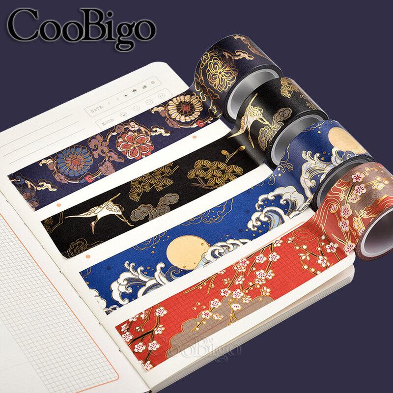 Cinta adhesiva decorativa Washi de 30mm de ancho, cinta adhesiva DIY para álbum de recortes, estilo chino Vintage, negro, azul, azul marino, rojo, 5 metros