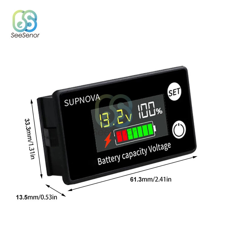 Medidor de electricidad Digital con pantalla LCD DC8-100V, indicador de capacidad de batería de litio LiFePO4, celda de plomo-ácido, voltímetro de 12V, 24V, 48V y 72V, 6133A
