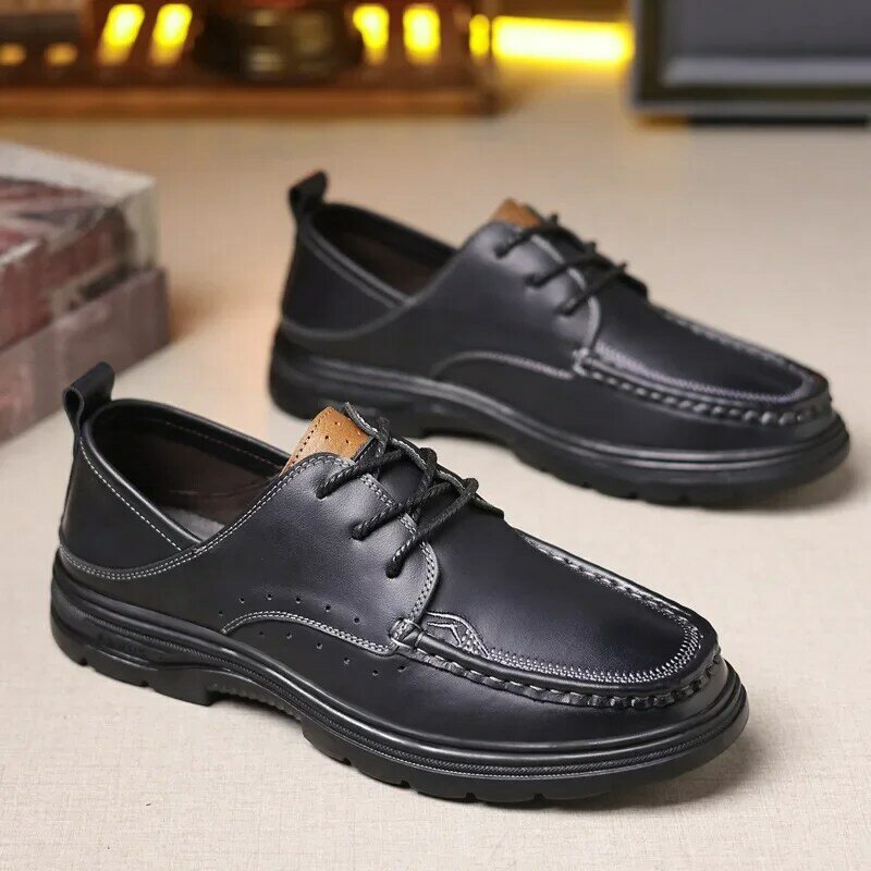 รองเท้าโลฟเฟอร์ระบายอากาศผู้ชายย้อนยุครองเท้าธุรกิจหนังบุรุษลำลองแฟชั่นนุ่มสำหรับฤดูใบไม้ผลิ-ฤดูใบไม้ร่วง