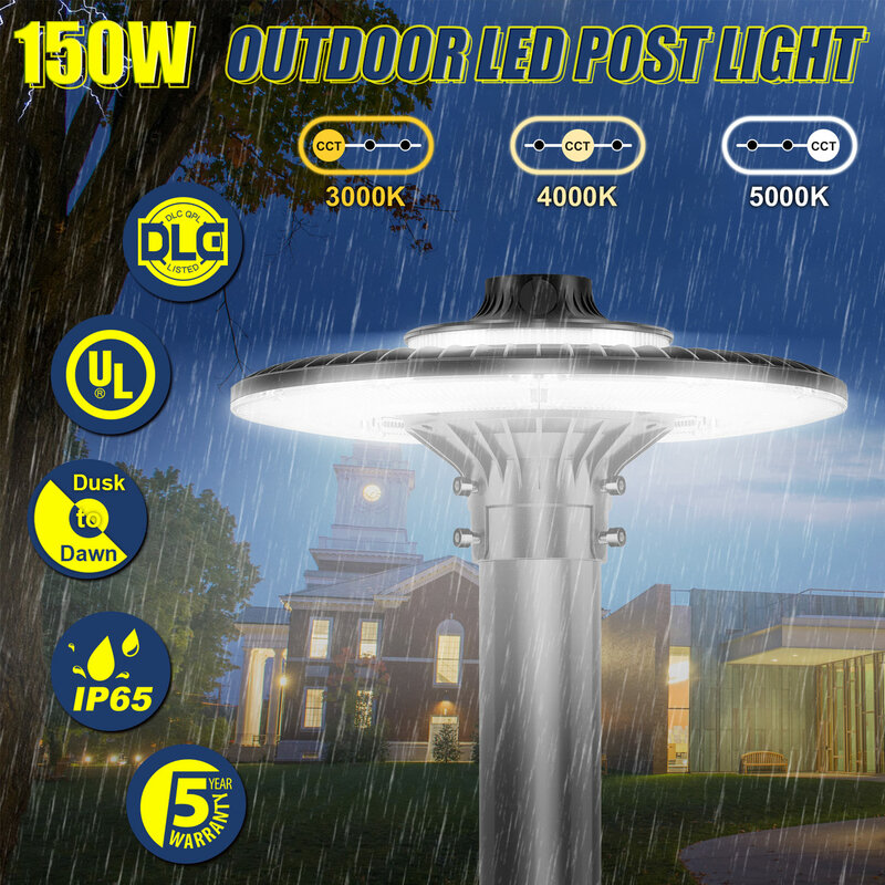 Luz de jardim ajustável LED, impermeável Post Top Pole, iluminação de rua ao ar livre, IP65, 150W, CCT, 19500LM