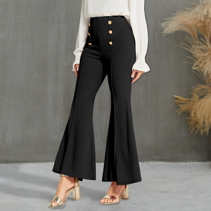 Женские модные облегающие двубортные эластичные расклешенные брюки