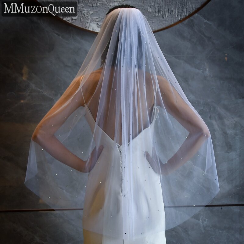 Бриллиантовая свадебная фата MMQ M34A с красочной искусственной невесты, тонкая свадебная фата, однослойная с гребнем, блестящая женская Фата novia2024