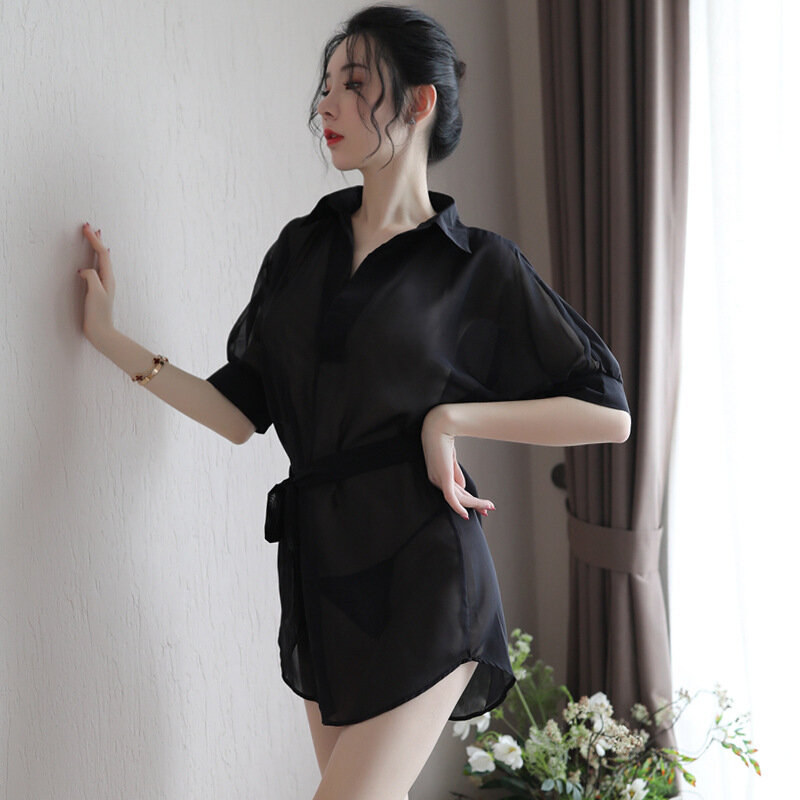 Nuova estate Sexy Lingerie donna trasparente camicia in Chiffon pigiama casa Wear