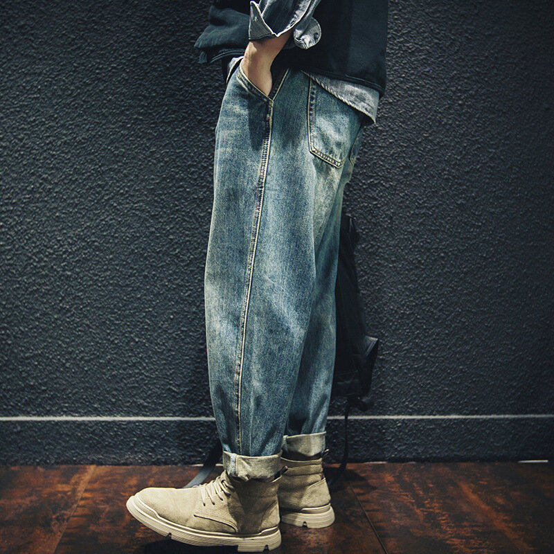 男性用のルーズなレトロな秋のジーンズ,ブランドのパンツ,大きいサイズ,厚手のベルベット,厚い,プレーン