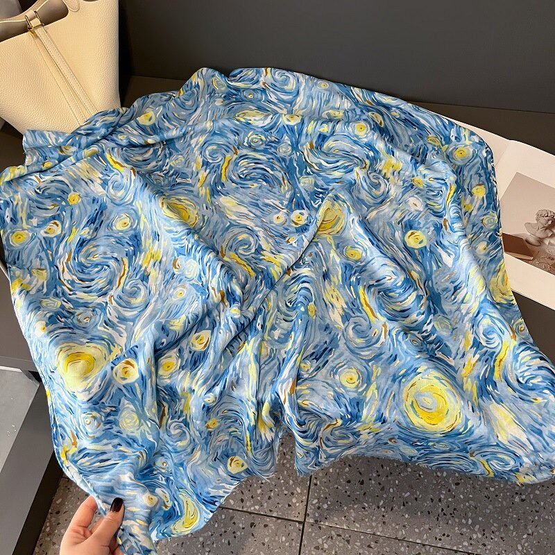 Neue Winter van Gogh Sternennacht Fransen Viskose Schal Schal Dame hochwertige Wickel Pashmina gestohlen Bufandas muslimischen Hijab 180*90cm