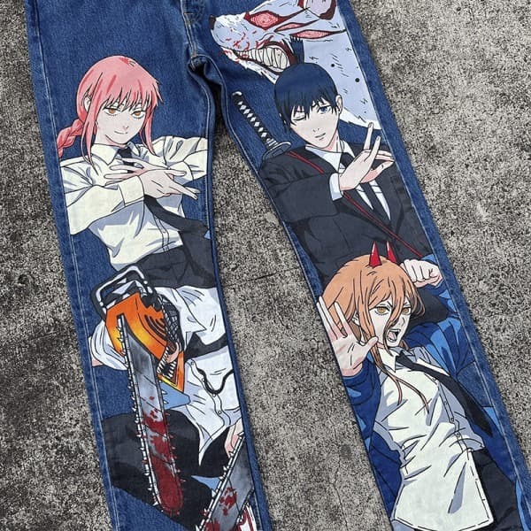 Harajuku Anime Streetwear Y2K Jeans für Männer breite Hose Grafik weites Bein Jeans Hosen Frauen neue japanische Stil hohe Taille Jeans