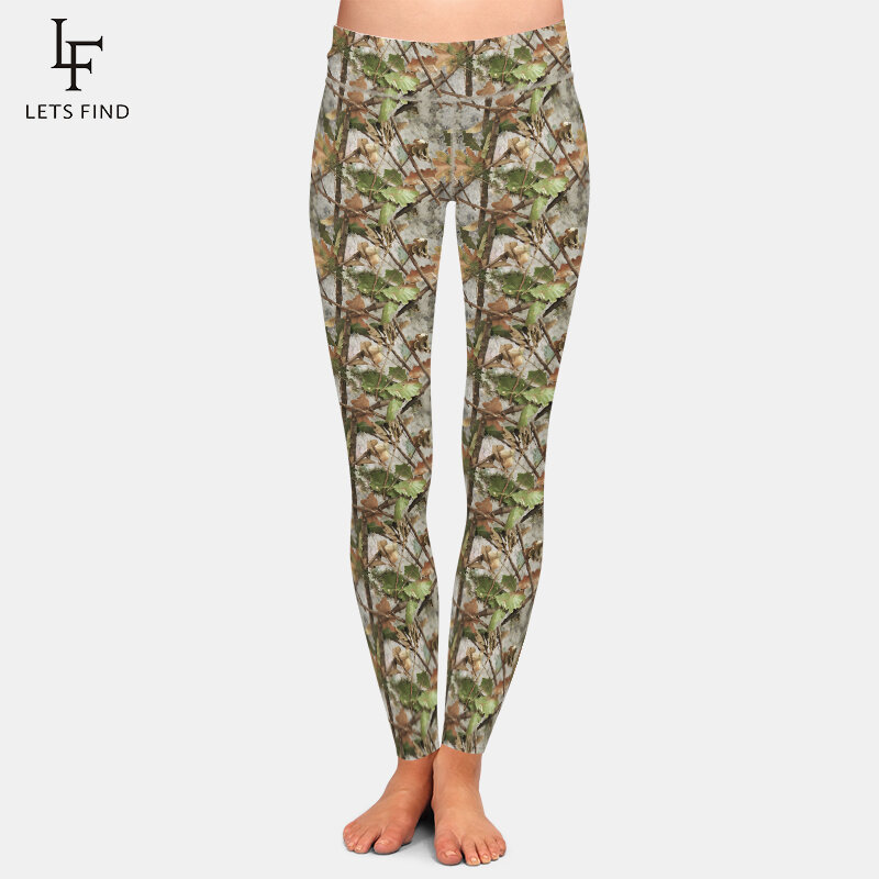 Женские леггинсы для фитнеса LETSFIND, модные облегающие леггинсы с высокой талией и принтом в виде ветвей и листьев