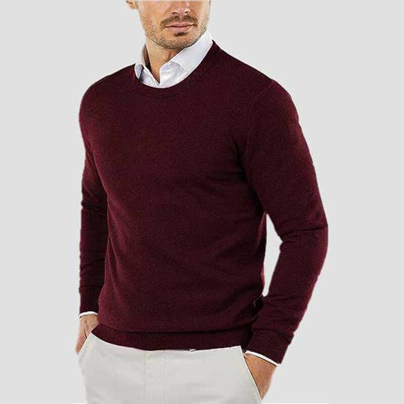 Männer Herbst Winter glatter Pullover leichte weiche haut freundliche strukturierte schmal geschnittene Rundhals-Langarm-Strick pullover