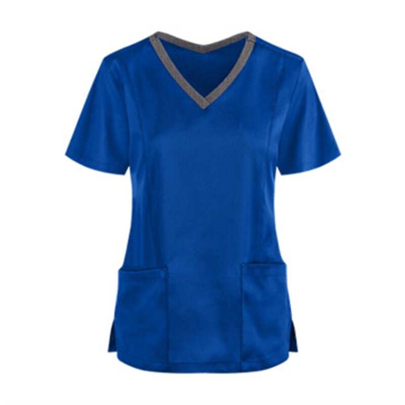 Damski szorowany dekolt w szpic z krótkim rękawem Top kieszonkowy damski peeling pielęgniarski strój roboczy stroje medyczne bluzka koszula