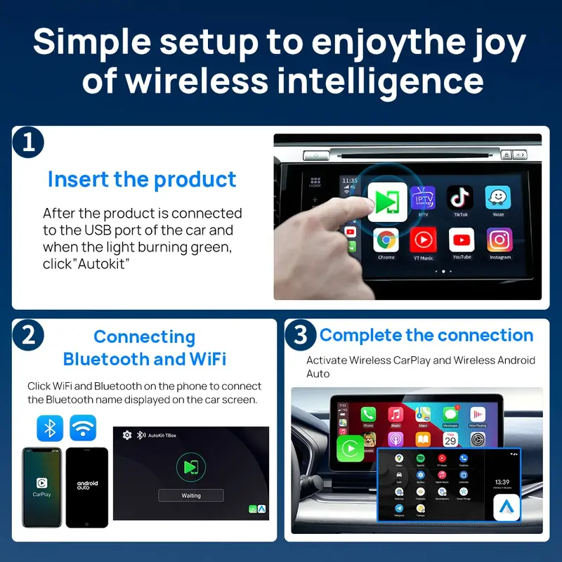 CarlinKit Mini CarPlay AI Box sans fil, Qualcomm 8 cœurs, 4 Go + 64 Go, Android Auto, CarPlay Box pour Netflix, Youtube, Smart TV Box, TVBox Pro