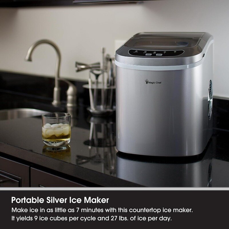 เครื่องทำน้ำแข็งเคาน์เตอร์แบบพกพาของ Magic Chef เครื่องทำน้ำแข็งขนาดเล็กสำหรับห้องครัวหรือบาร์ที่บ้านเครื่องทำน้ำแข็งแบบตั้งโต๊ะสำหรับปาร์ตี้