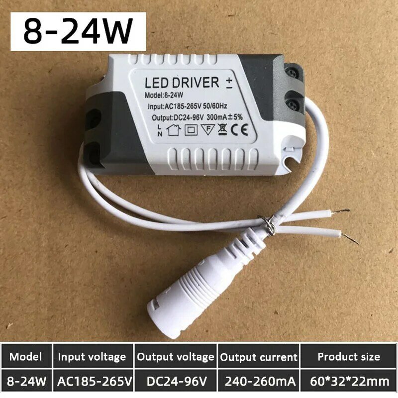 LED Driver Power Adapter Unit, transformador de luz, faixa de lâmpada, teto Downlight iluminação, 8-24W, 8-18W, 300mA, 185-265V