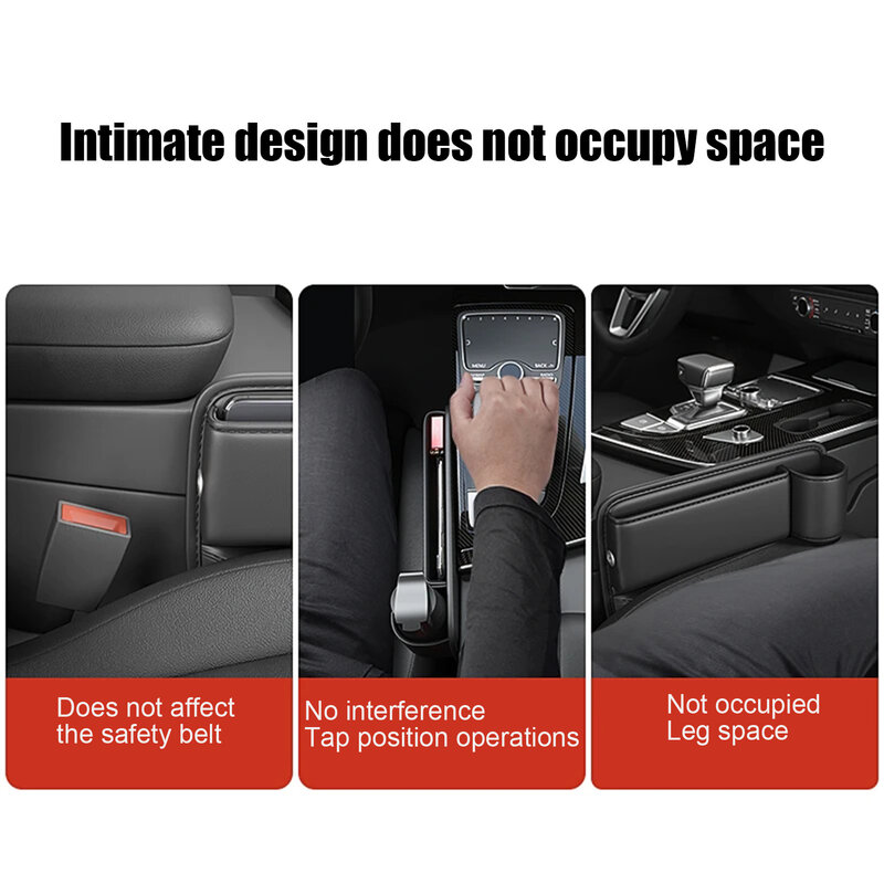 Car Seat Gap Storage Box, design elegante, durável couro Cup Holder, Gap Bag Adequado para a maioria dos veículos