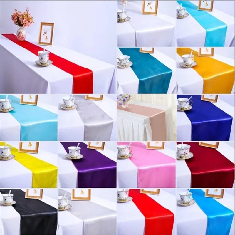 さまざまな色のサテンのテーブルランナー,30x275cm,1ピース,結婚式,クリスマス,装飾用