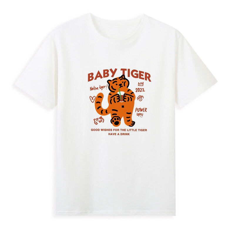 Camiseta con estampado de tigre de dibujos animados, camisetas de verano de buena calidad, cómoda, A024