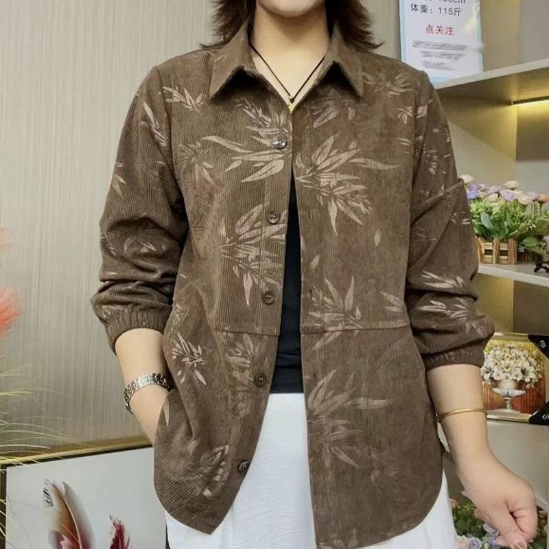 Blusa holgada de manga larga con bolsillo para mujer, camisa informal con estampado para madre de mediana edad, moda coreana, primavera y otoño, 5XL, novedad