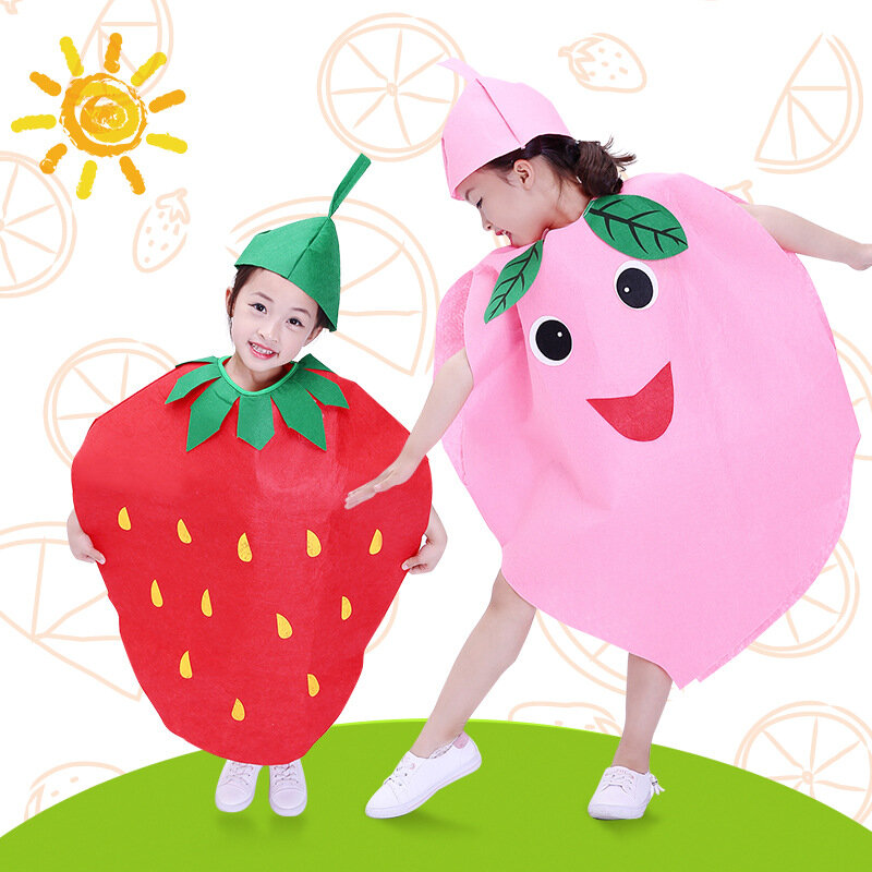 Infantil roupas de frutas e vegetais, abóbora halloween, apresentação de palco, desfile de moda, jardim de infância