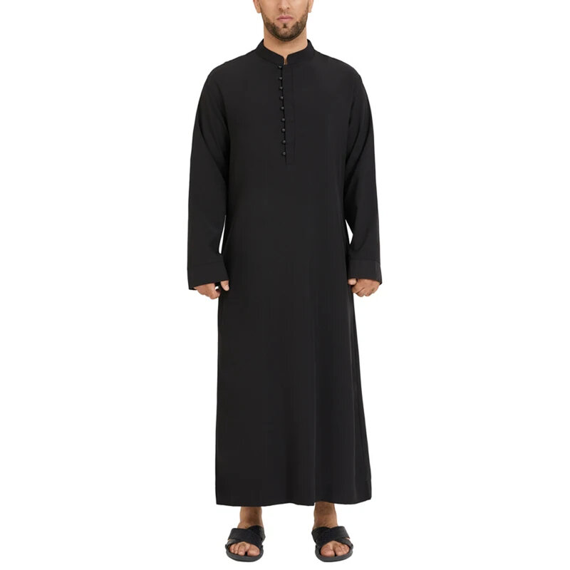 イスラム教徒の男性のための長袖カフタン,調節可能な襟,無地,新しいファッション,S-3XL, 2024