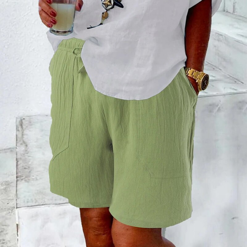 Pantalones cortos de verano para mujer, pantalón de chándal holgado con Bolsillos y cordón, pierna ancha recta hasta la rodilla, culturismo